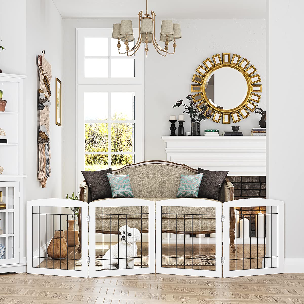 PAWLAND dog gate open wide across doorway, showcasing versatile extension.