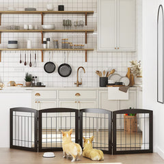 PAWLAND gate expands into a wide Z-shape to fit hallways.
