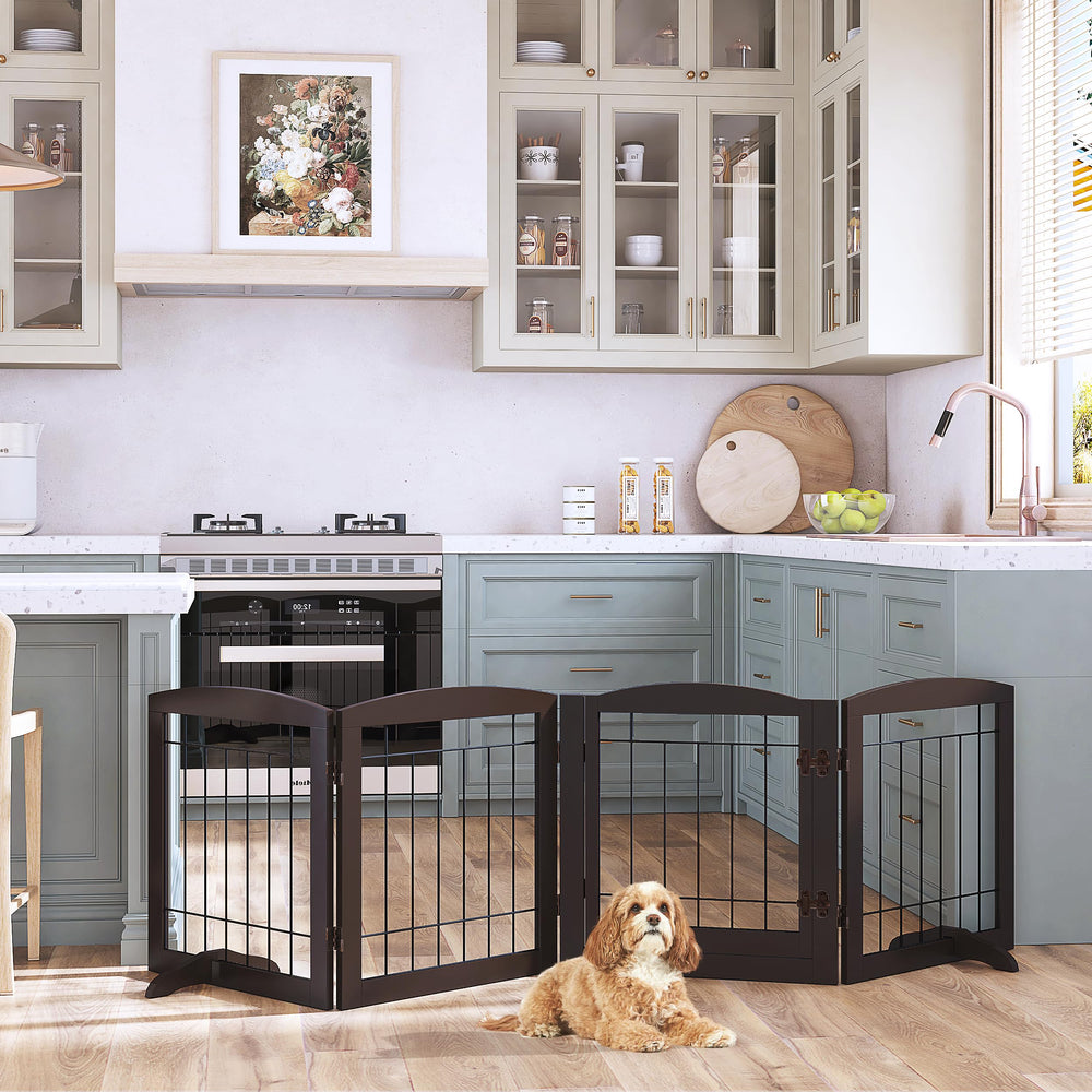 PAWLAND espresso four-panel gate highlights versatile, space-saving design
