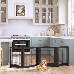 PAWLAND espresso four-panel gate highlights versatile, space-saving design