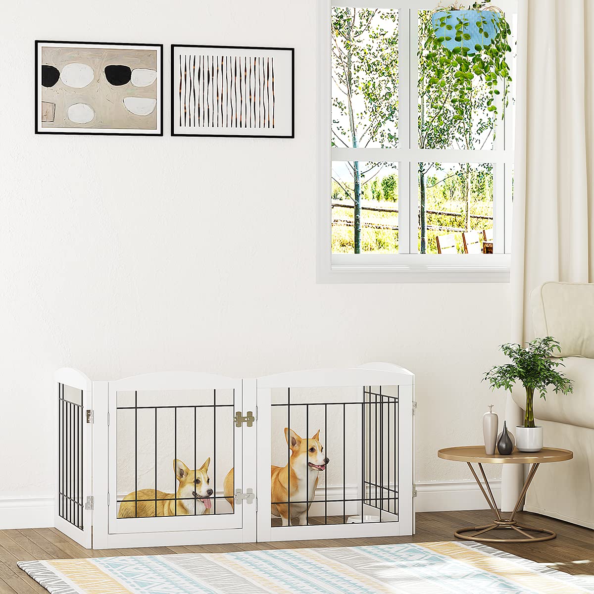 PAWLAND wooden frame and metal mesh offer durable, pet-friendly boundary.