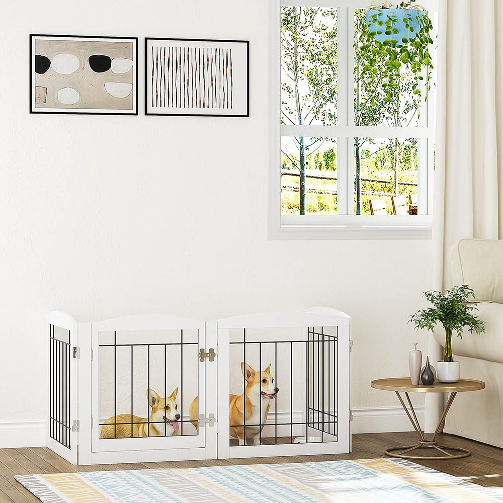 PAWLAND wooden frame and metal mesh offer durable, pet-friendly boundary.