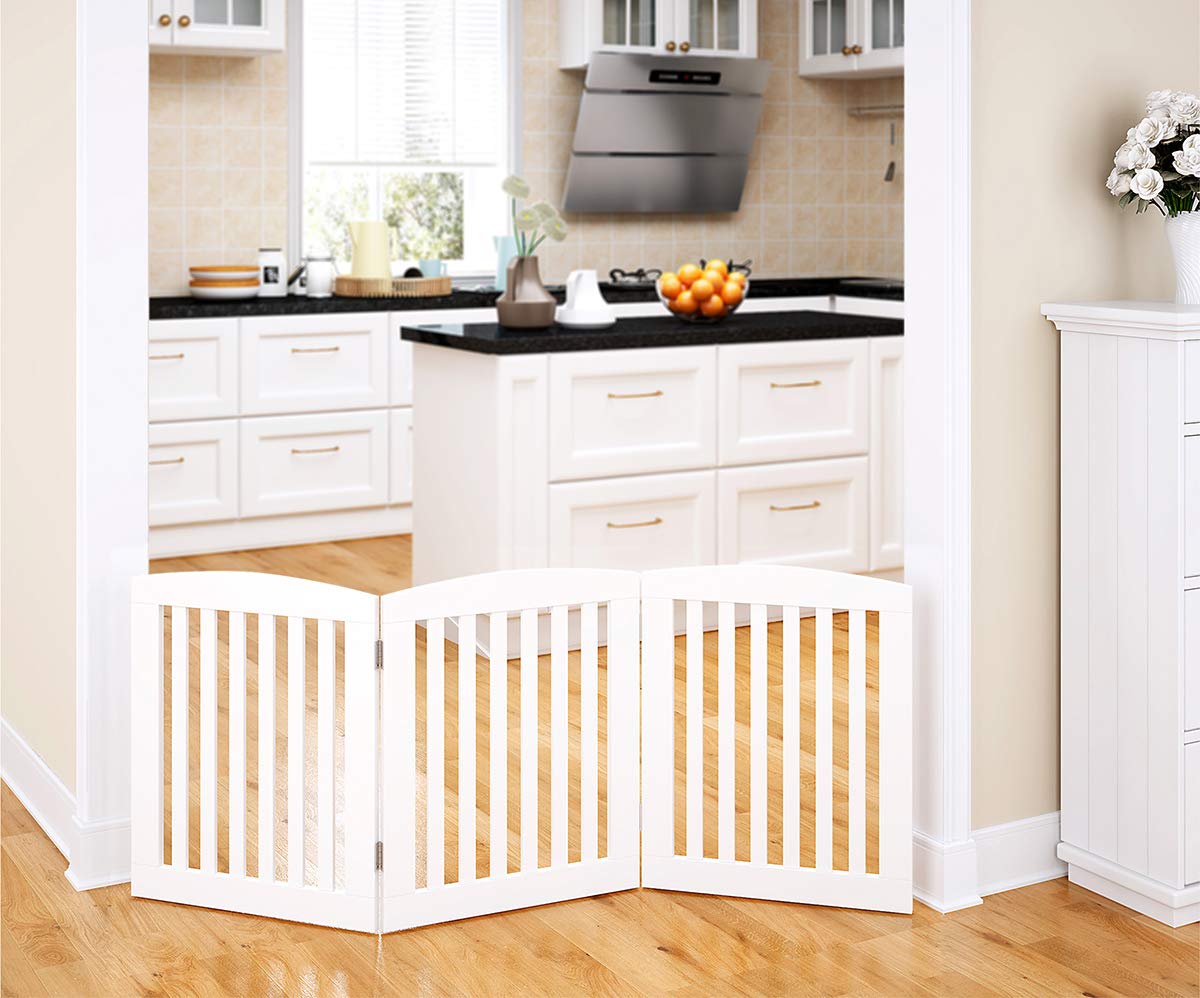 PAWLAND white wood gate folded compactly for easy storage