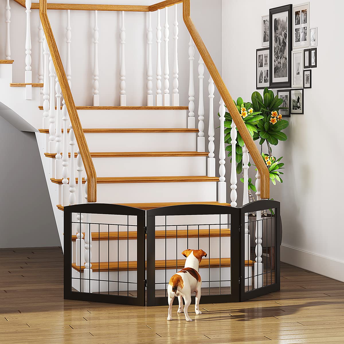 PAWLAND wooden pet gate with steel wire, sturdy barrier for pets.