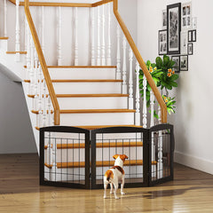 PAWLAND wooden pet gate with steel wire, sturdy barrier for pets.