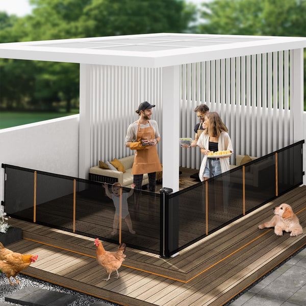 Pawtners 2in1 retractable gates wide setup shows expansive reach for larger rooms and outdoor spaces