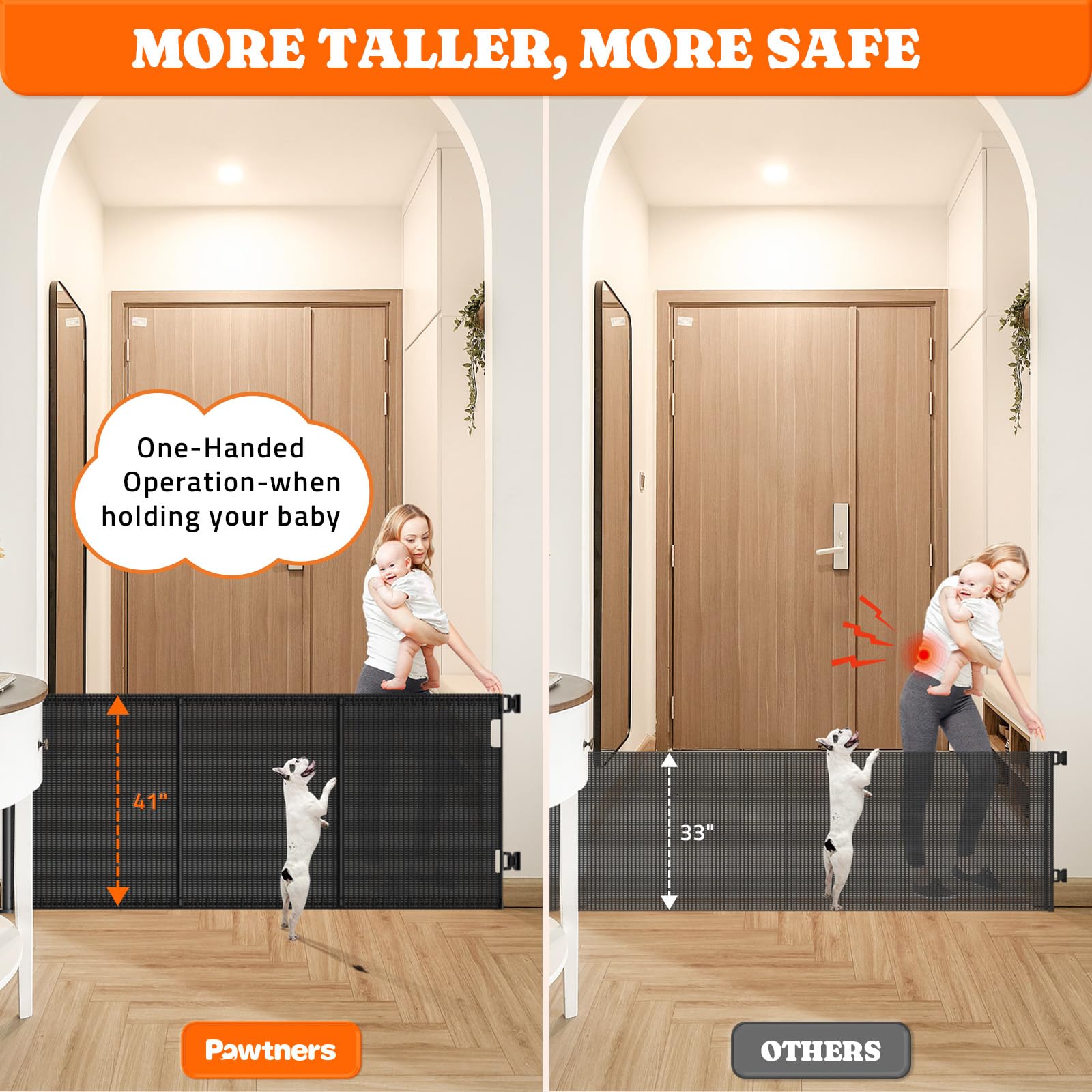 Pawtners gate 41 inches tall offering tall containment for pets and kids.