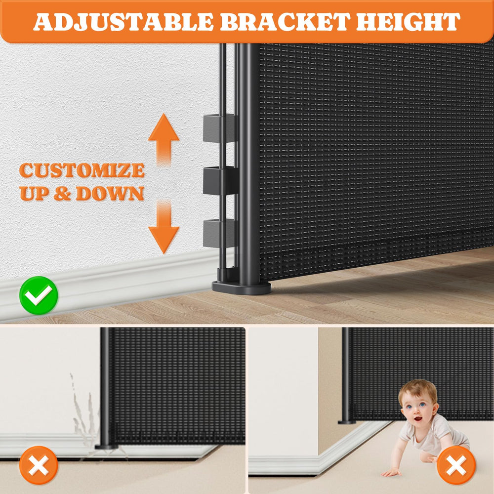 Pawtners adjustable lower bracket fits baseboard heights for a secure mount.