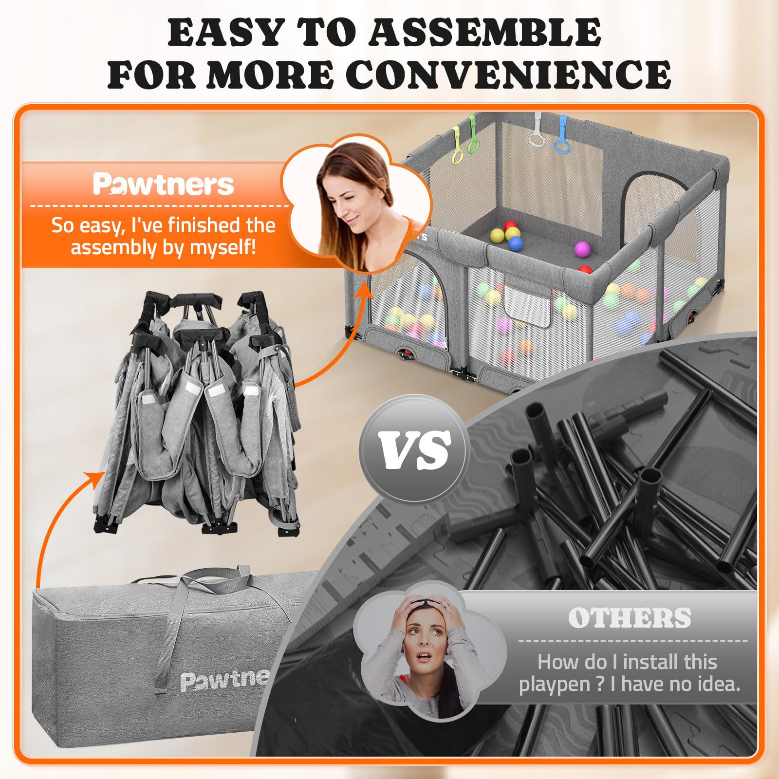 Pawtners Foldable Playpen with a 50-inch frame offers spacious play area.