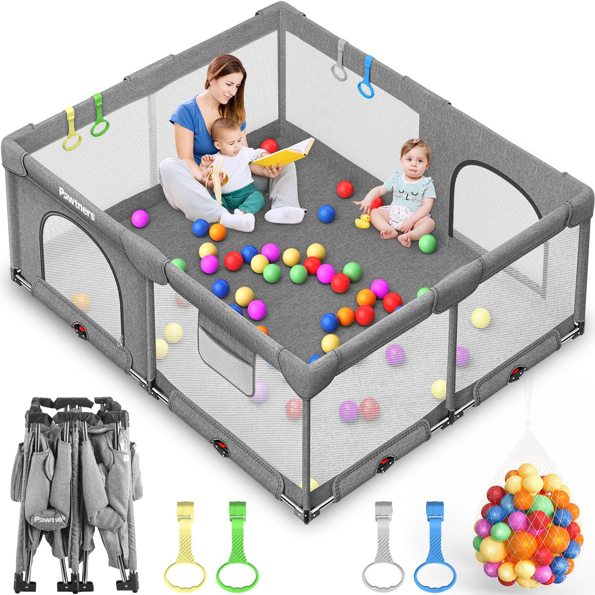 Pawtners foldable playpen assembled for quick, safe indoor playtime.