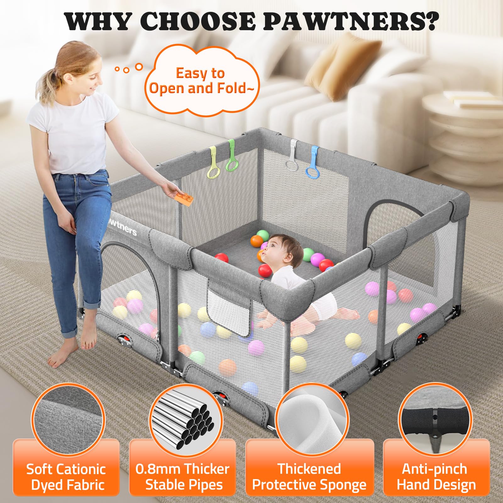 Pawtners Foldable Playpen is suitable for indoor and outdoor use.