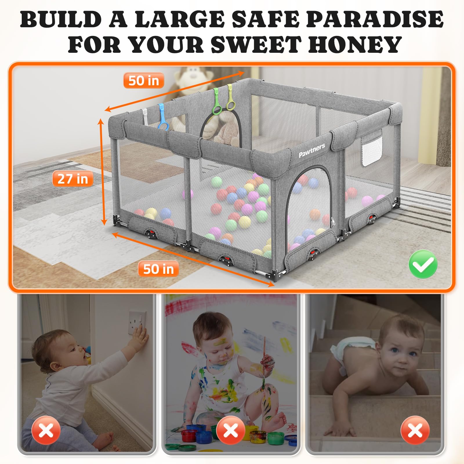 Pawtners Foldable Playpen portable design for easy transport.