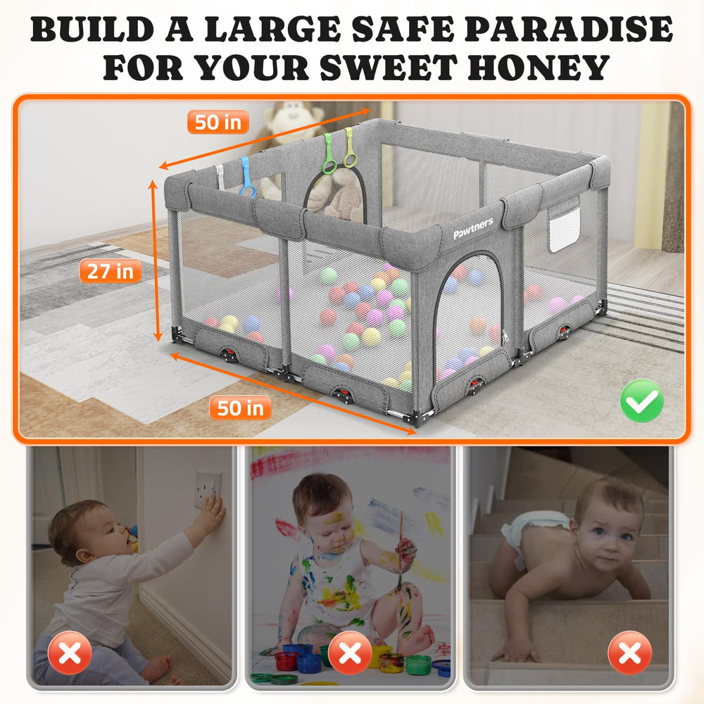 Pawtners Foldable Playpen portable design for easy transport.