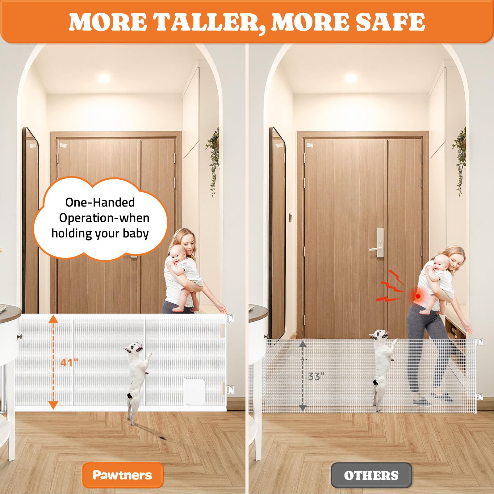 Pawtners gate with cat door enabling pet passage