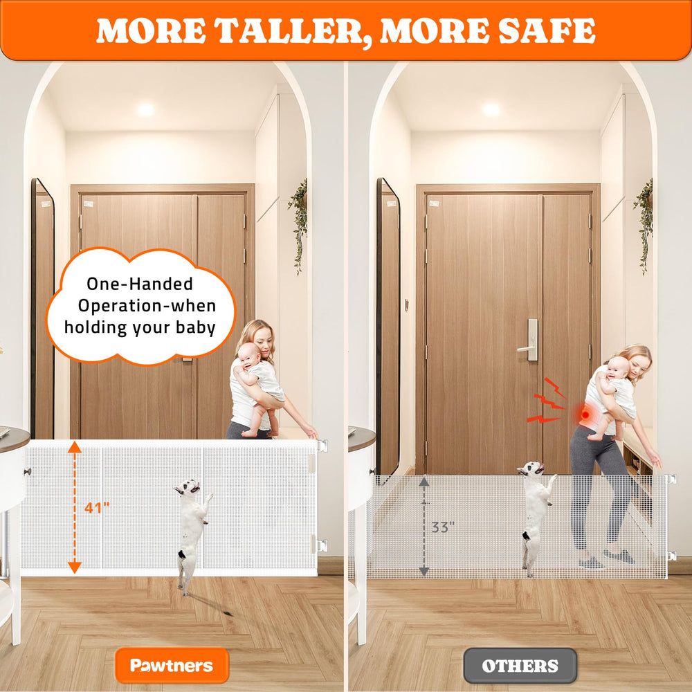 Pawtners gate includes support rods for stable setup.