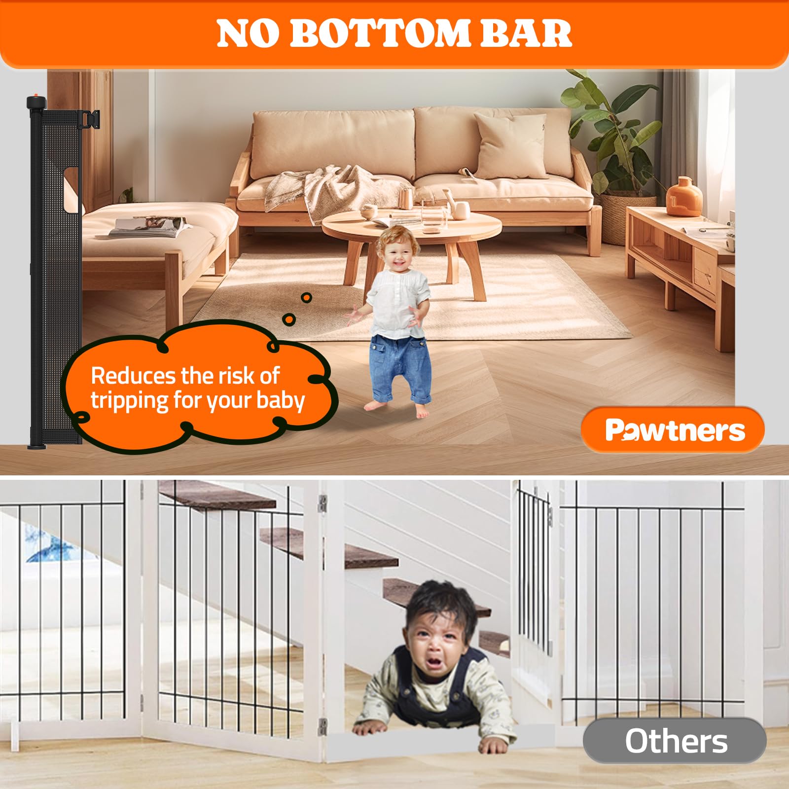 Pawtners black indoor-outdoor gate blends with decor while containing pets.