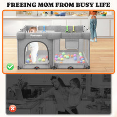 Pawtners indoor-outdoor playpen adapts to rooms, gardens, and beaches.