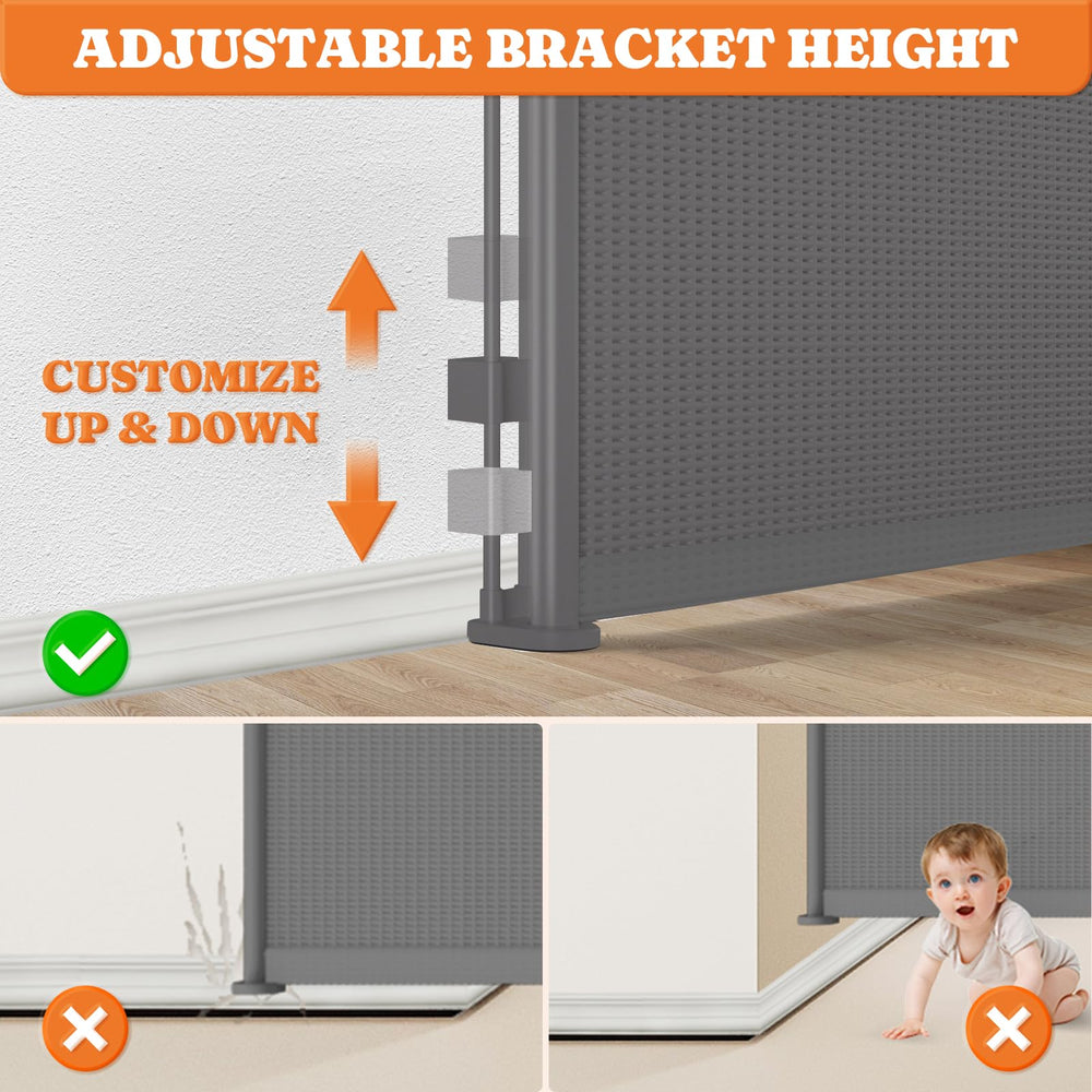 Pawtners Lower bracket height-adjustment aids fit with varying baseboard heights.