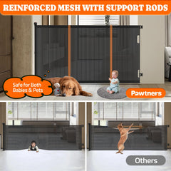 Pawtners mesh retractable gate extends to 71 inches for wide openings.