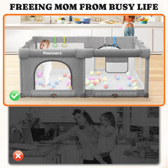 Pawtners playpen used indoors and outdoors for flexible play areas.