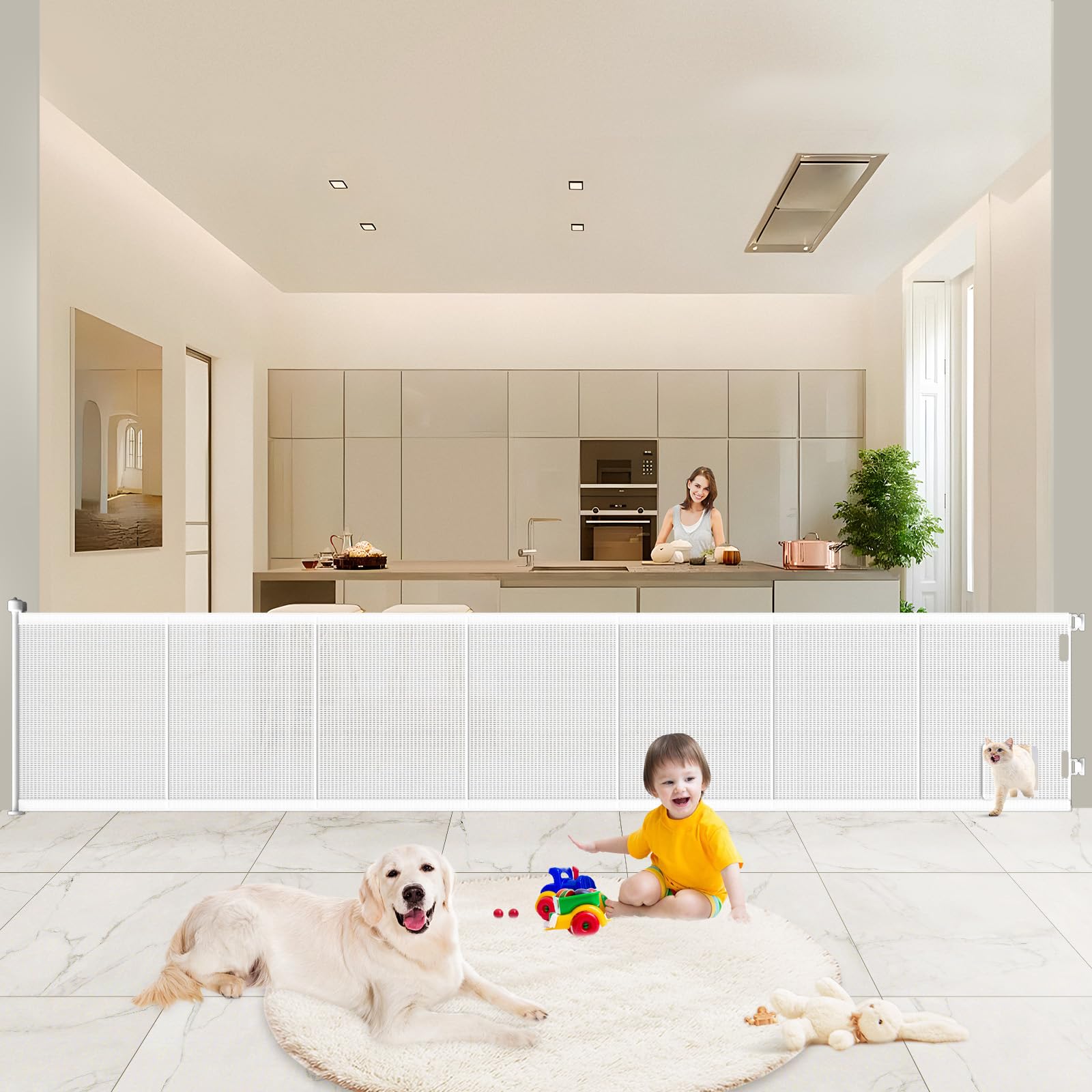 Pawtners retractable gate extended to 120 inches for wide openings