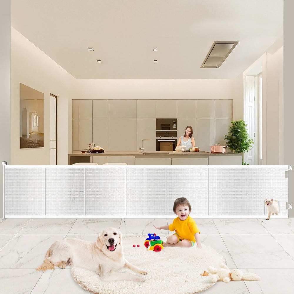 Pawtners retractable gate extended to 120 inches for wide openings