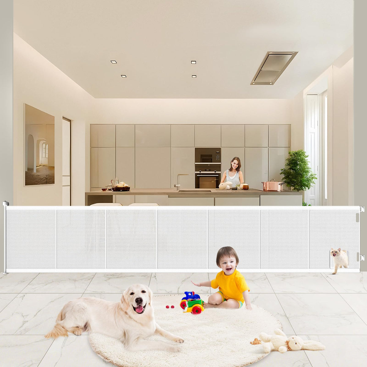 Pawtners retractable gate extended to 120 inches for wide openings
