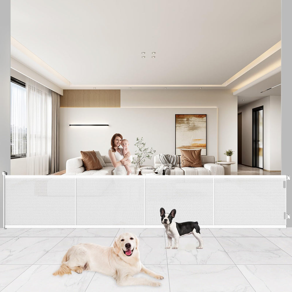 Pawtners retractable gate extended to 200 inches for doorways and wide openings