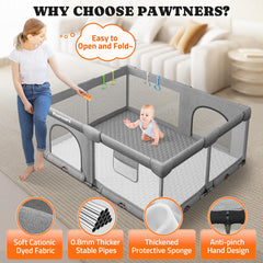 Pawtners safe play area with 4 handles supports stable movement inside the pen.