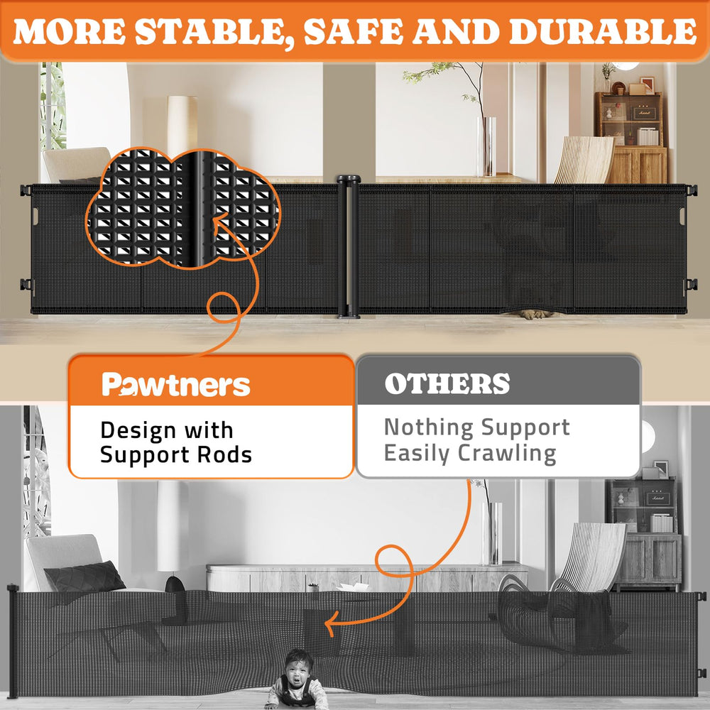 Pawtners three rod support provides stability, preventing gate from tipping or sagging