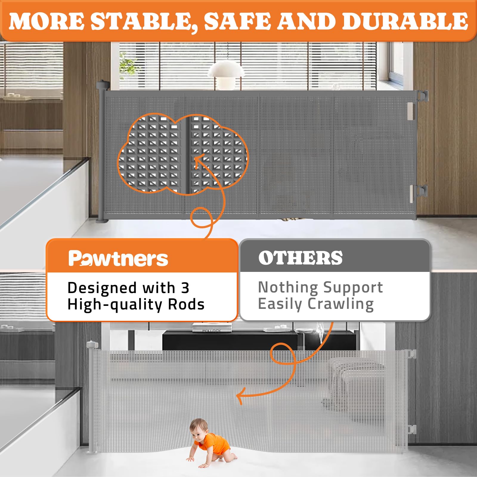 Pawtners Upgrade 41-inch tall mesh emphasizes height to deter climbing safely.
