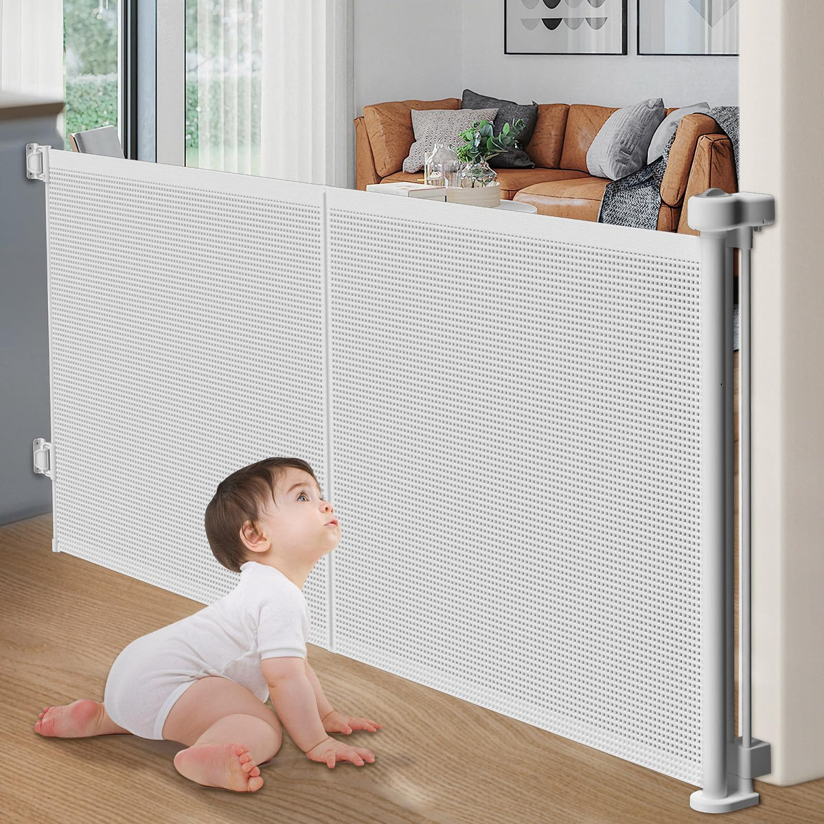 Pawtners upgrade retractable gate, 35-inch tall, secures doorways.