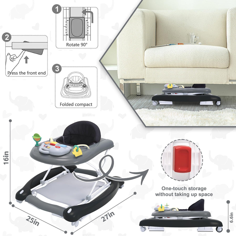 Pawtong foldable walker in bouncer mode with music for early play.