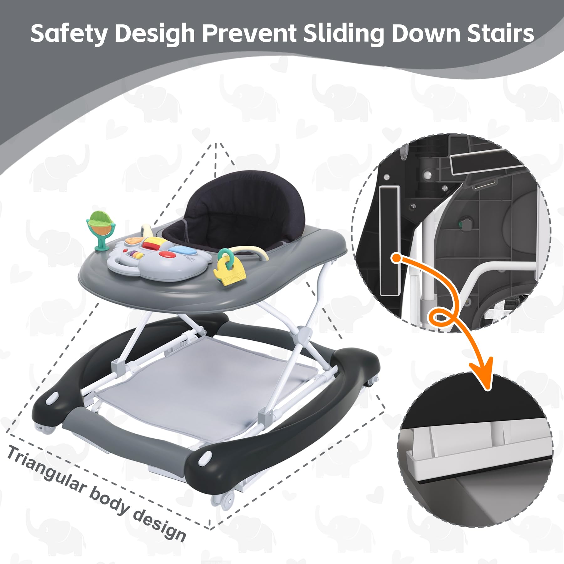 Pawtong foldable walker height-adjustable for growing baby comfort.