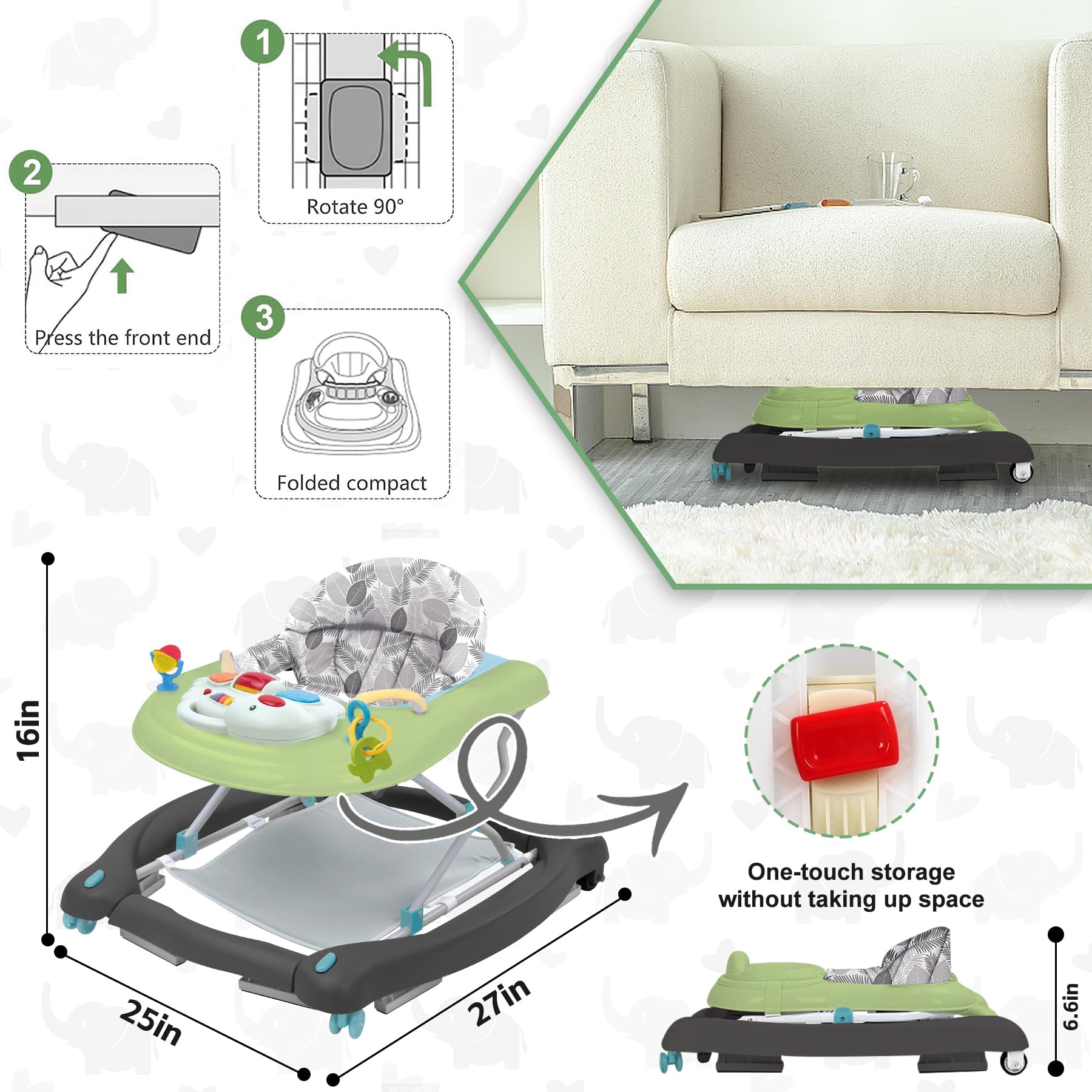 Pawtong rear wheels with adjustable speed allow controlled movement.