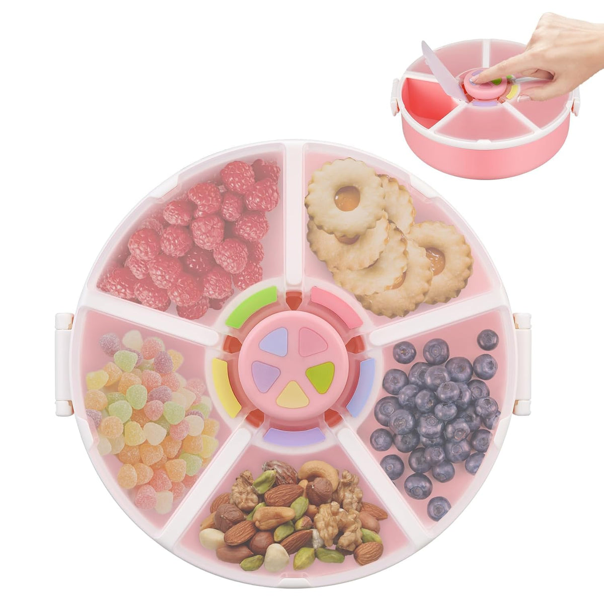Pawtong Snack Rotator with 5 compartments keeps snacks organized for busy kids on the go.