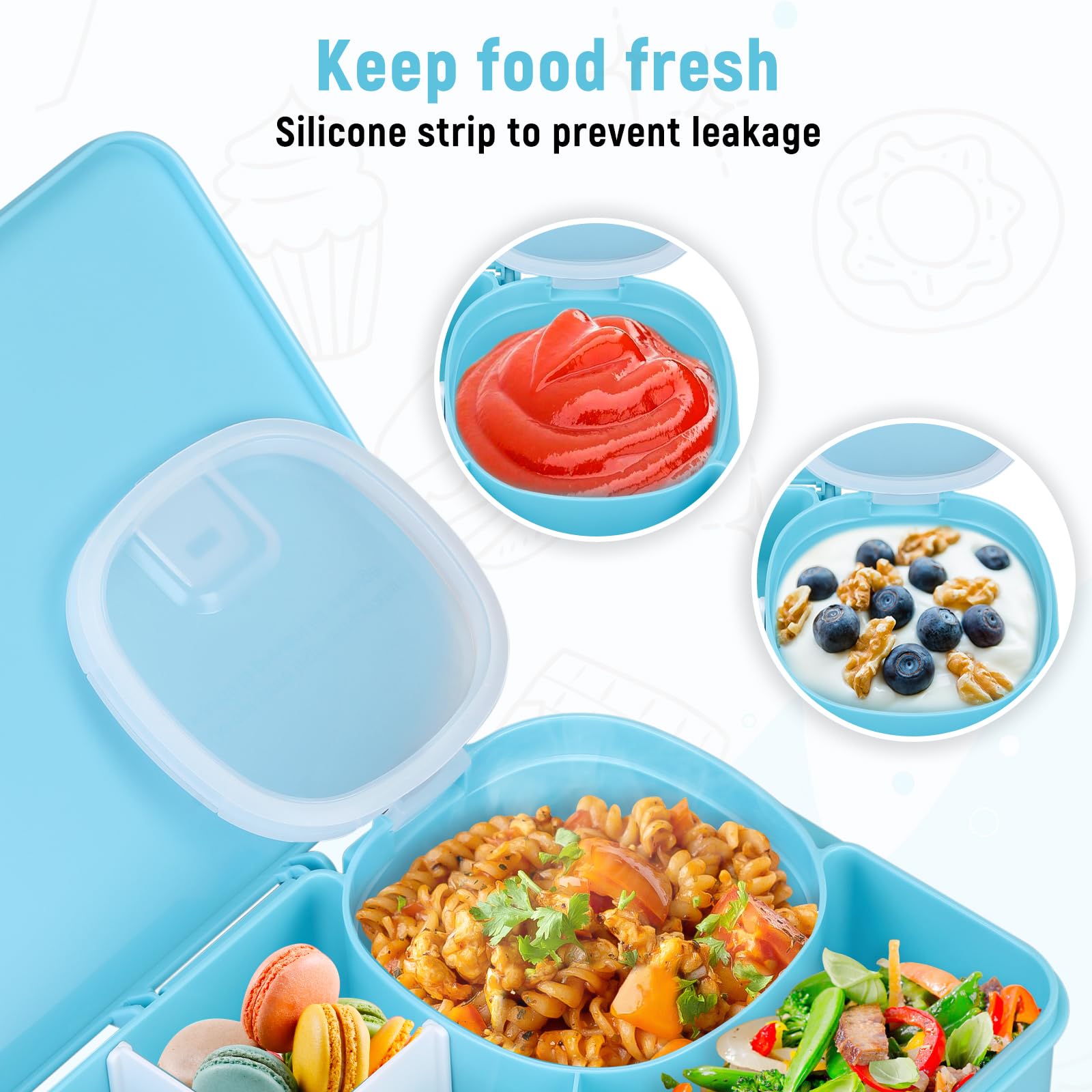 Pawtong Snackle Box sealing lid prevents spills for yogurts and dips.