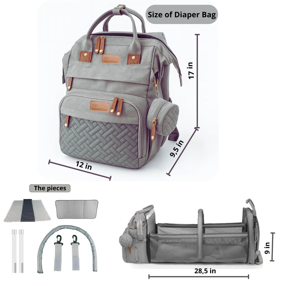 PBell stroller straps enable hands-free travel with the diaper bag.