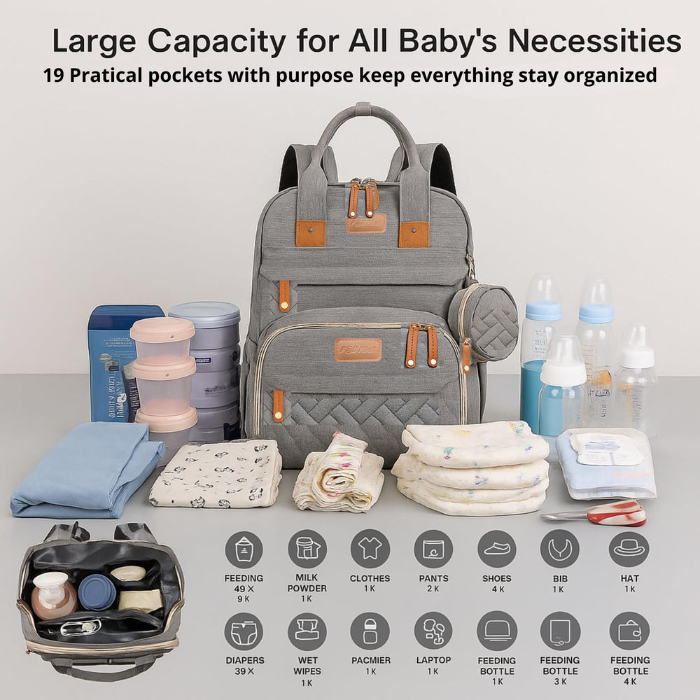 PBell XL storage backpack with deep pockets for newborns and toddlers.