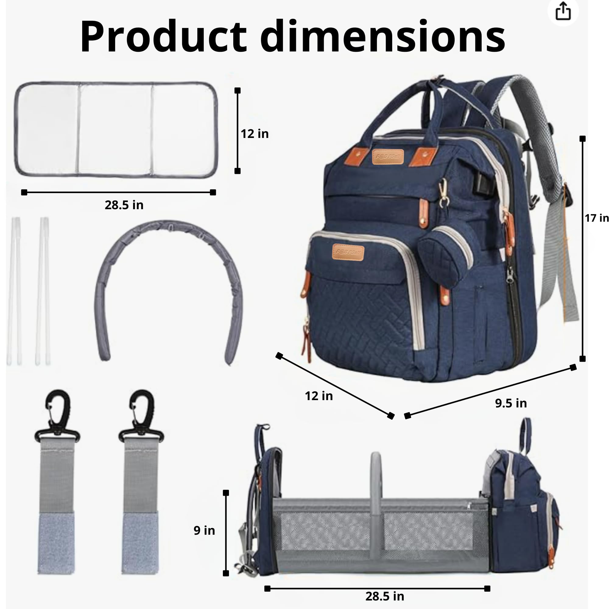 PBell XL storage diaper bag showing deep pockets and organization