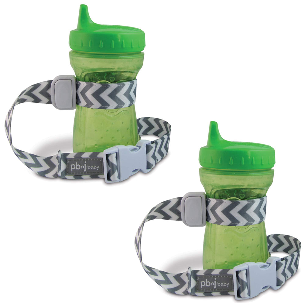 PBnJ Baby SippyPal gray-chevron-2pack keeps cups secure for travel.