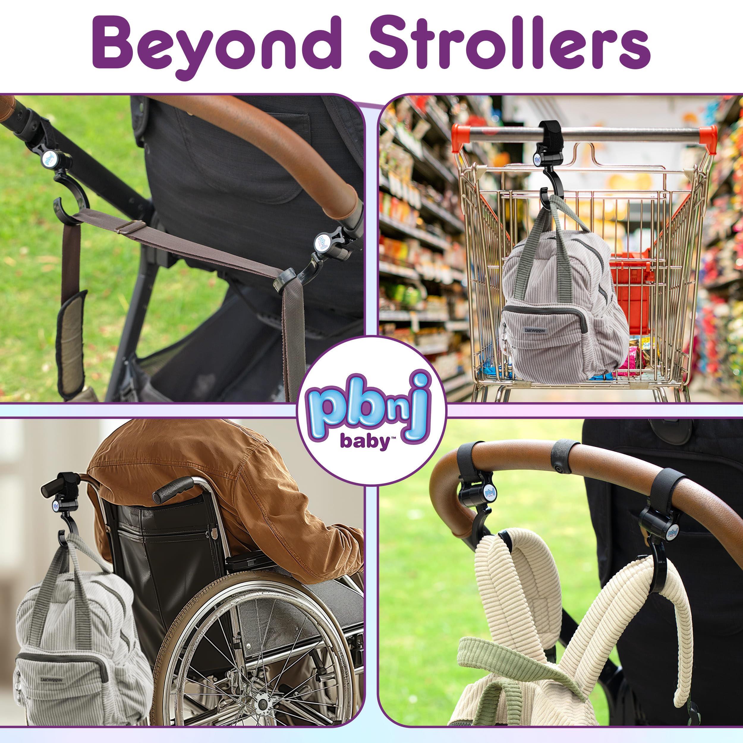 Clip-on application for baby gear and luggage.