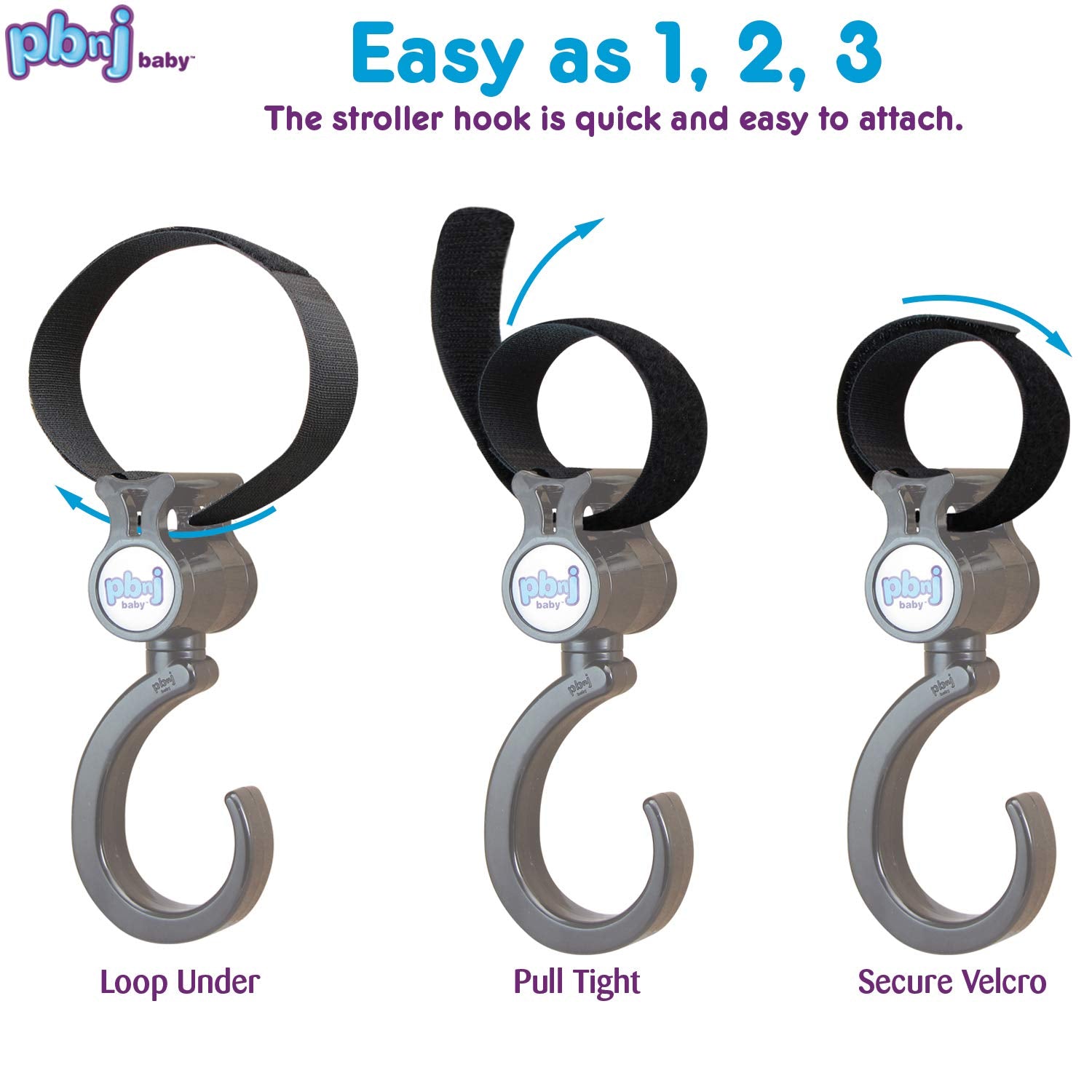 Easy one-handed attachment to stroller for quick access.