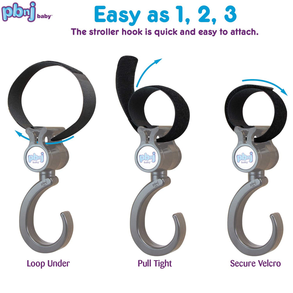 Easy one-handed attachment to stroller for quick access.