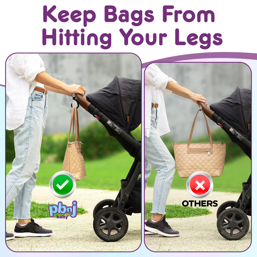 PBnJ Baby hook keeps bags on smooth plastic surface.