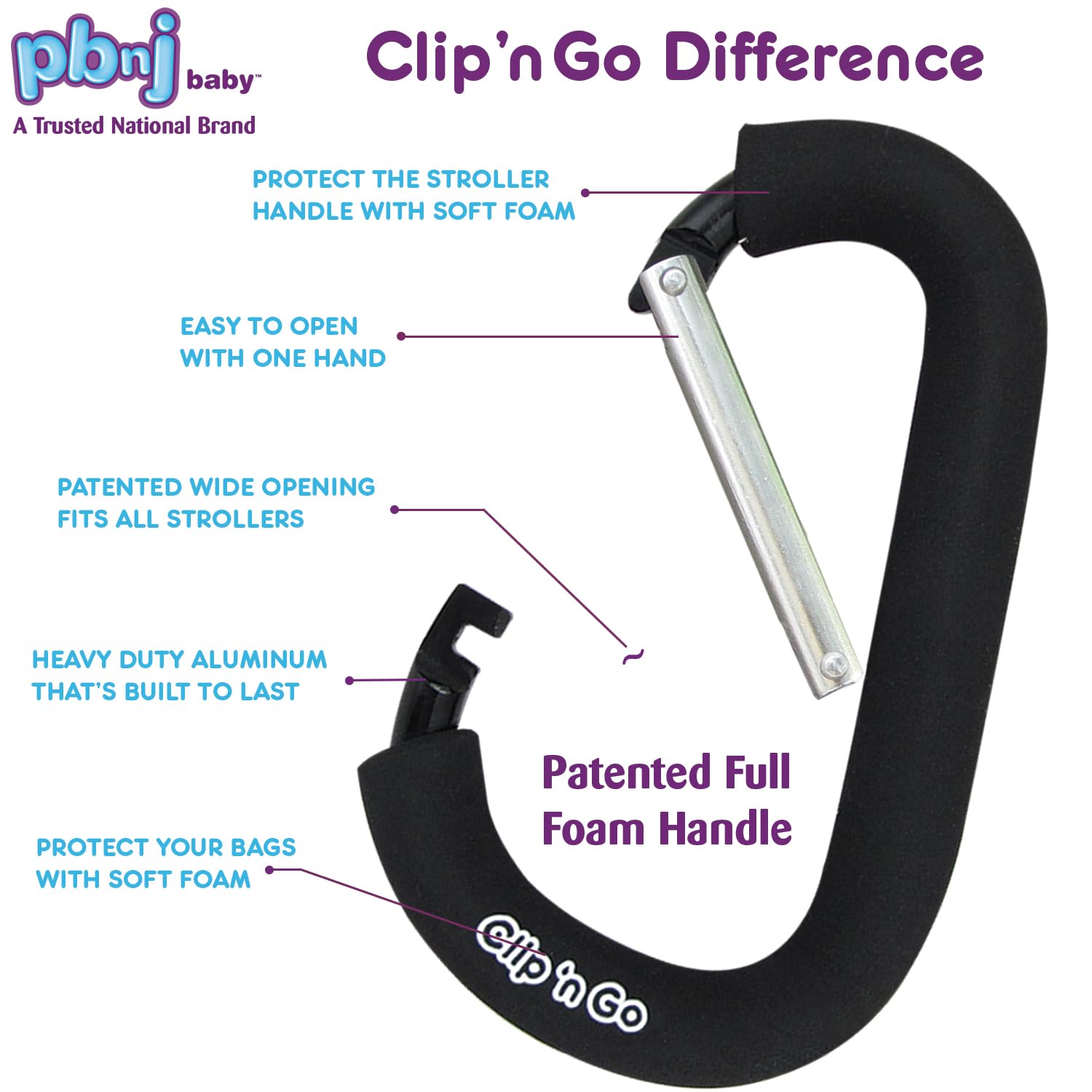 PBnJ Baby stroller clip securing purse and diaper bag safely