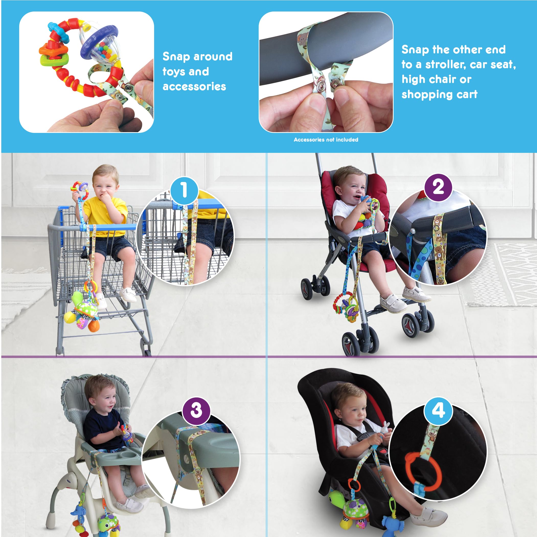 PBnJ Baby Toy Saver Strap high chair attachment keeps toys within reach during meals.