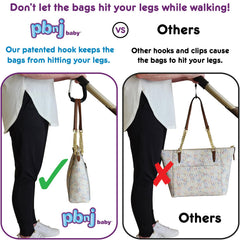 PBnJ Baby universal stroller hook shows wide opening for various prams
