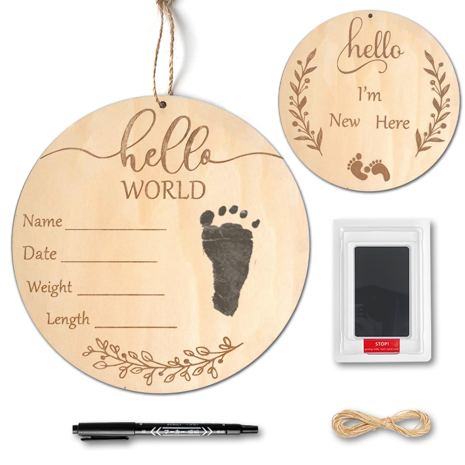 PDRYLY baby birth announcement sign in wooden hello world display for memorable newborn photos.