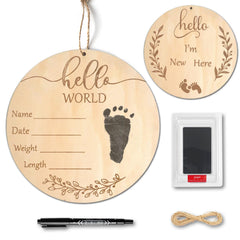 PDRYLY baby birth announcement sign in wooden hello world display for memorable newborn photos.
